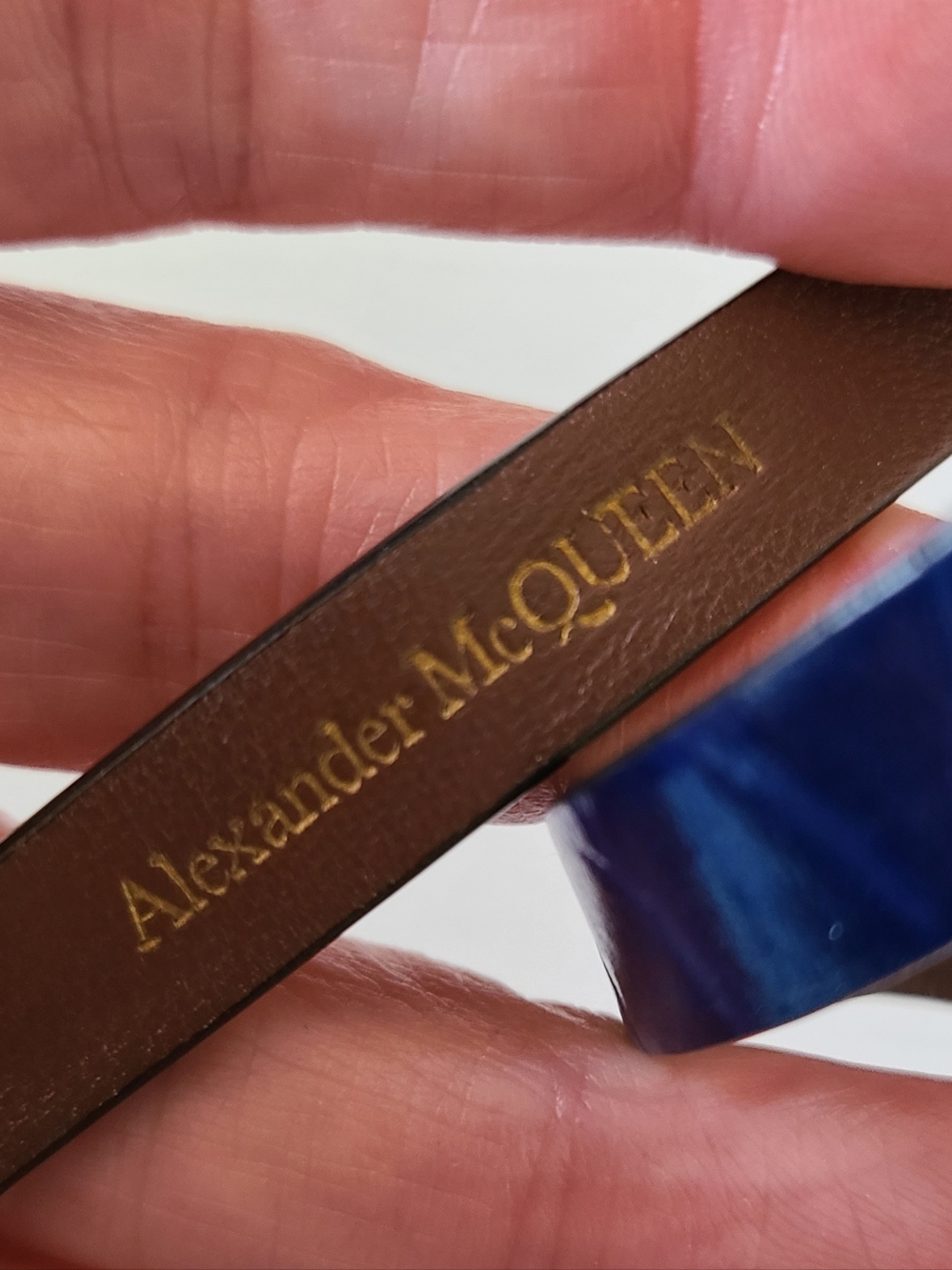 Alexander McQueen Navy Blue Skull Double Wrap Leather Croc Embossed Bracelet Euc - Picture 12 of 13